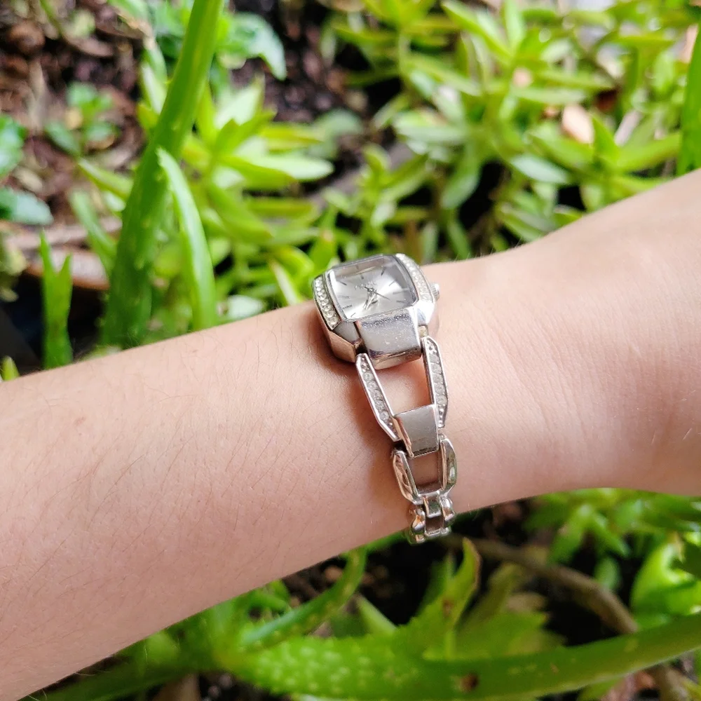 Classic Next Rhinestone Silver Tonneau Barrel Watch